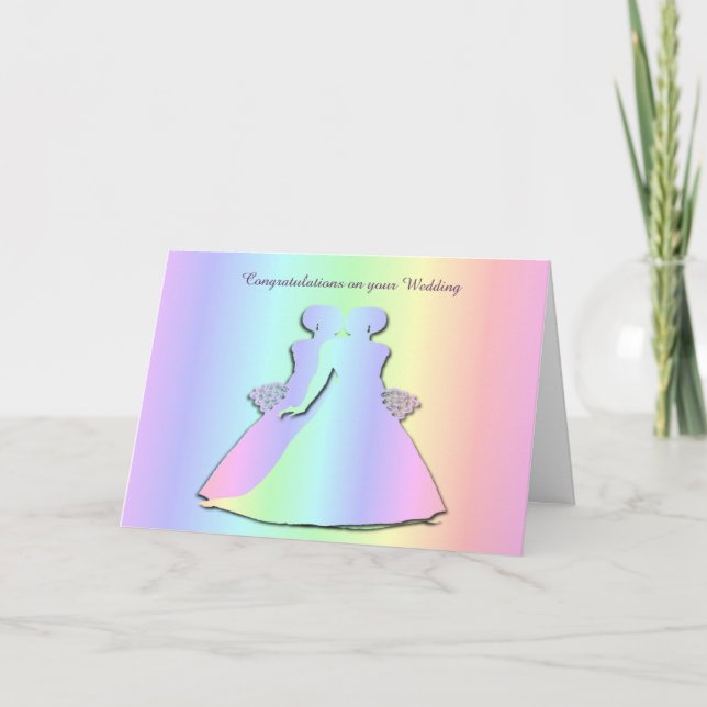 Carte de mariage lesbienne Pastel Pride pour marié (Devant)
