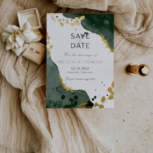Carte de mariage luxe botanique verte "Save the Da