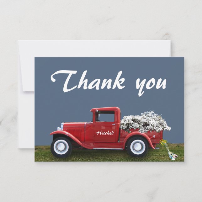Carte de mariage Merci de camion rouge haché (Devant)