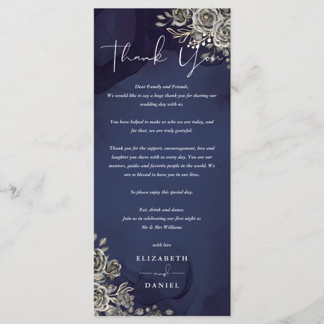 Carte de Mariage Merci gothique bleu nuit (Devant)