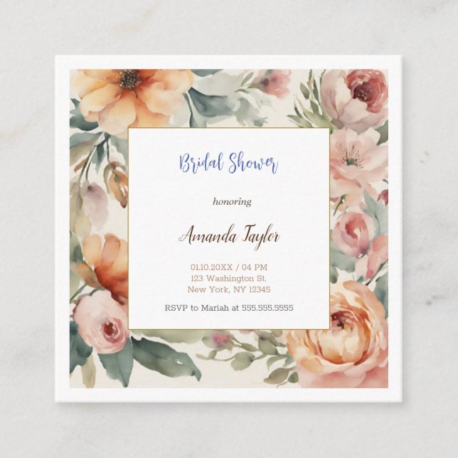Carte de mariage minimaliste à fleurs aquarelles (Devant)
