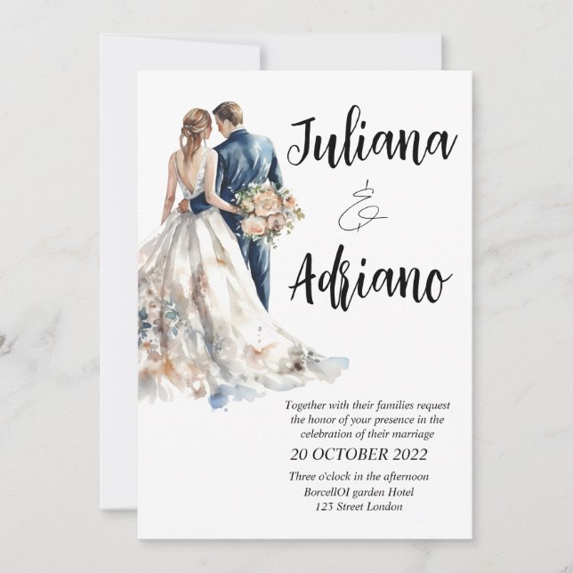 Carte de mariage moderne à l'aquarelle pour un bea (Devant)