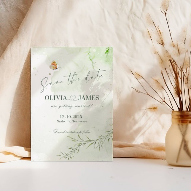 Carte de mariage moderne abstraite feuilles Save t (Créateur téléchargé)