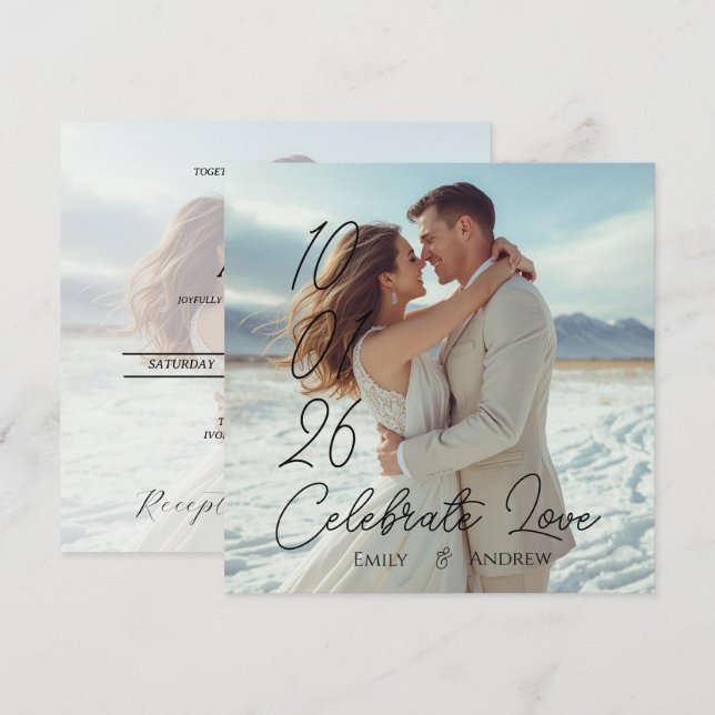 Carte de mariage moderne simple personnalisée (Devant / Derrière)