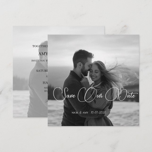 Carte de mariage moderne simple personnalisée (Devant / Derrière)