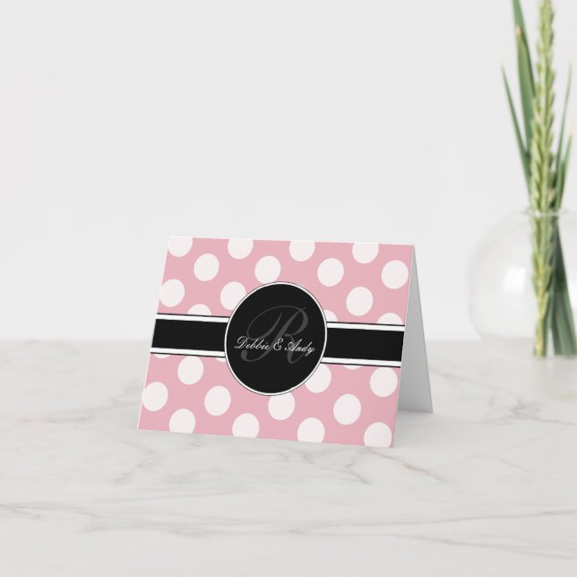 Carte de mariage Monogramme Pointe Polka (Devant)