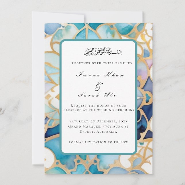 Carte de mariage musulmane d'antiquité Turquoise a (Devant)