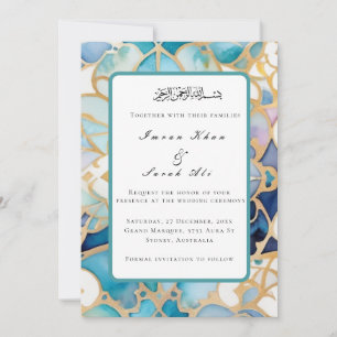 Carte de mariage musulmane turquoise antique à mot