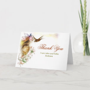carte de mariage oiseaux d'amour élégants merci