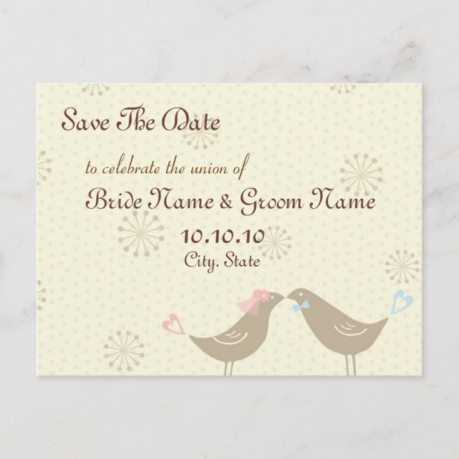 Carte de mariage Oiseaux qui s'embrassent Réservez (Devant)