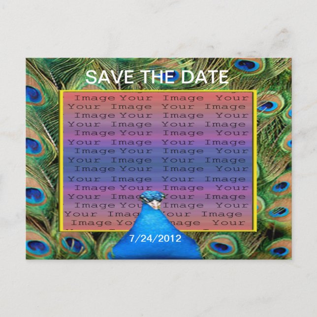 Carte de mariage paon Enregistrer la date Postcard (Devant)