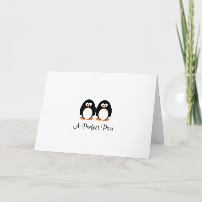 Carte de mariage parfaite de paires de pingouin (Devant)