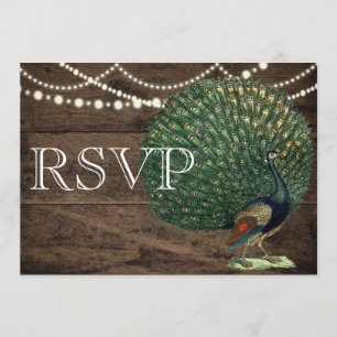 Carte de Mariage Peacock Turquoise en bois rustiqu