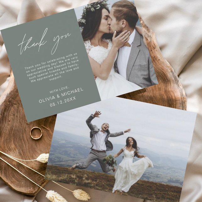 Carte de Mariage photo Mariage vert Sage Merci (Créateur téléchargé)