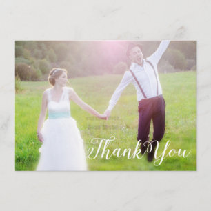 Carte de mariage photo typographie blanche MERCI