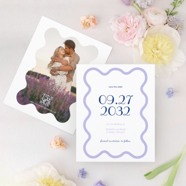 Carte de mariage photo vague lavande bleue avec co (Créateur téléchargé)