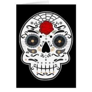 Carte de mariage pliée Sugar Skull noir et blanc