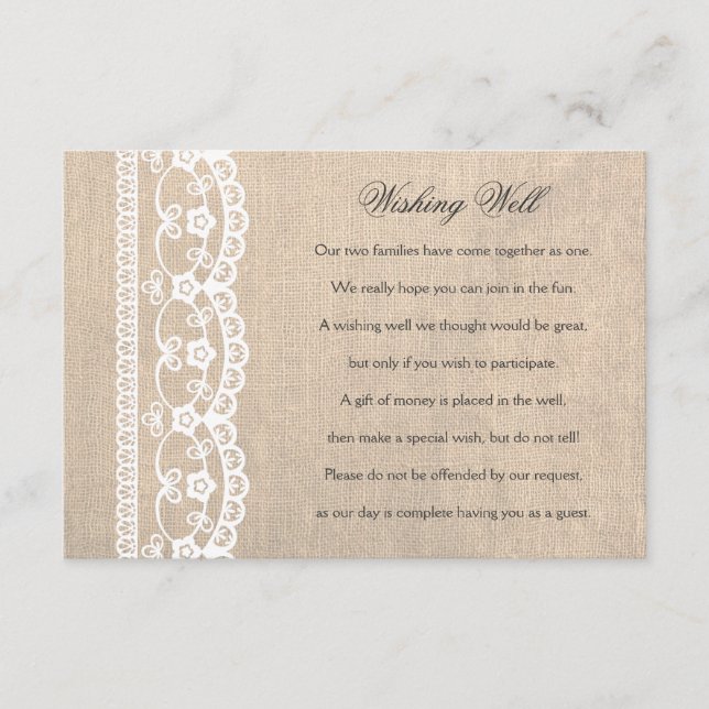 Carte de mariage 'Puits de souhaits en dentelle bl (Devant)