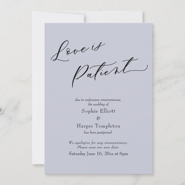 Carte de mariage reporté bleu poussiéreux avec « L (Devant)