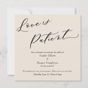 Carte de mariage reporté crème Love is Patient