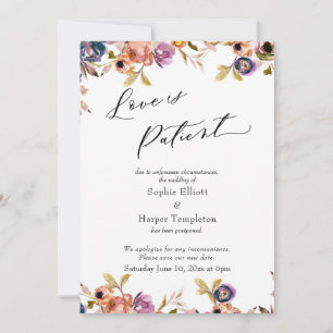 Carte de Mariage Reporté Fleurie avec 'L'amour est