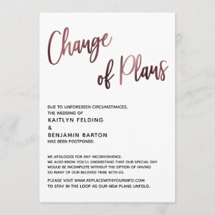 Carte de mariage reporté Rose Gold Changement de P