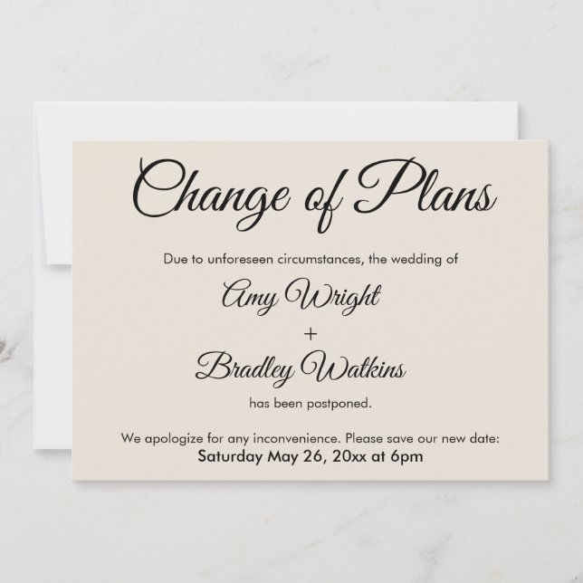 Carte de Mariage reportée à la carte Cream Change  (Devant)