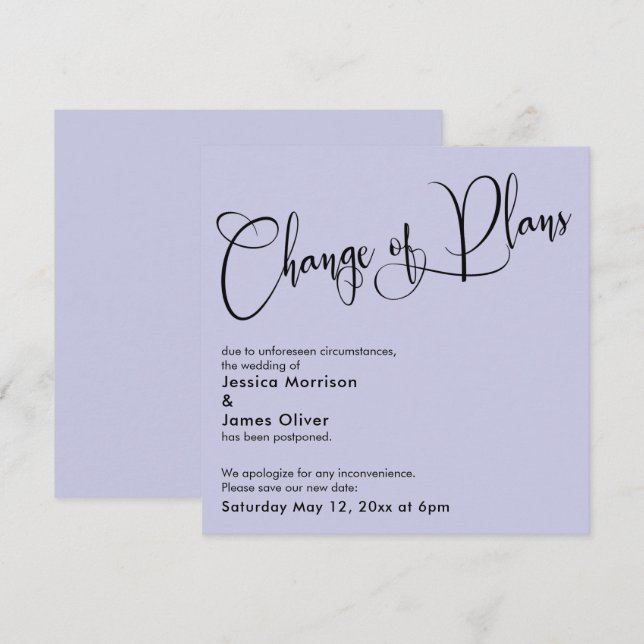 Carte de Mariage reportée du changement de plan du (Devant / Derrière)
