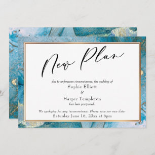 Carte de Mariage reportée Turquoise et Gold Ink "N