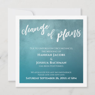 Carte de Mariage reportée turquoise Ombre Changeme