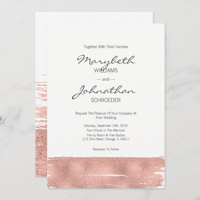 Carte de Mariage Rose Gold Brusch (Devant / Derrière)