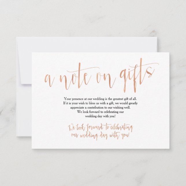 Carte de mariage Rose Gold pour cadeaux (Devant)