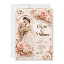Carte de mariage Rose Romantique 3D | Personnalisé