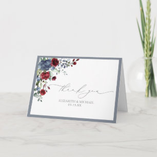 Carte de Mariage rouge floral bleu roux Dusty