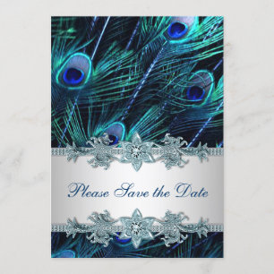 Carte de mariage Royal Blue Paon Enregistrer la Da