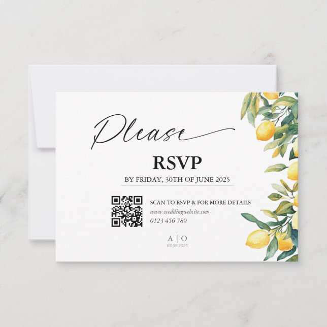 Carte de mariage RSVP avec code QR - Citrons, Ital (Devant)