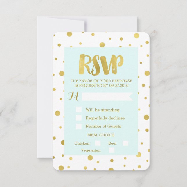 Carte de mariage RSVP Confetti Or Bleu Ciel (Devant)