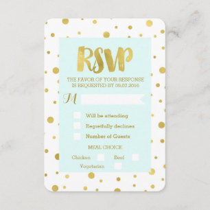 Carte de mariage RSVP Confetti Or Bleu Ciel