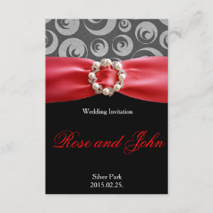 Carte de mariage ruban de satin noir argenté éléga