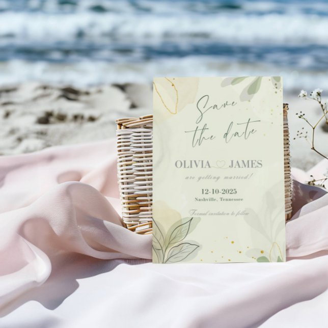 Carte de mariage 'Save the Date' avec feuilles abs (Créateur téléchargé)