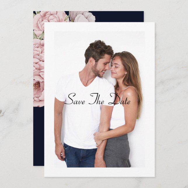 carte de mariage save the date belle pivoine (Devant / Derrière)
