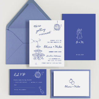 Carte de mariage Tour à Champagne dessinée à la ma