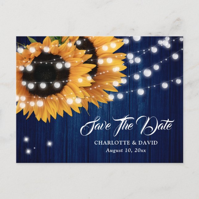 Carte de mariage tournesol bleu marine à conserver (Devant)