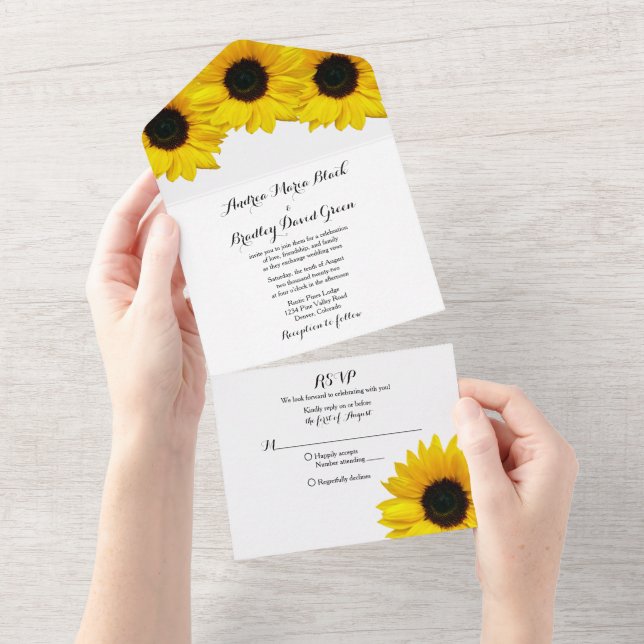 Carte de mariage tournesol RSVP tout-en-un (Déchirure)