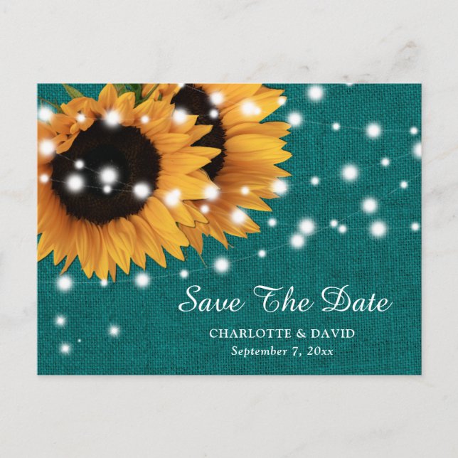 Carte de mariage Tournesol Teal Save The Date (Devant)