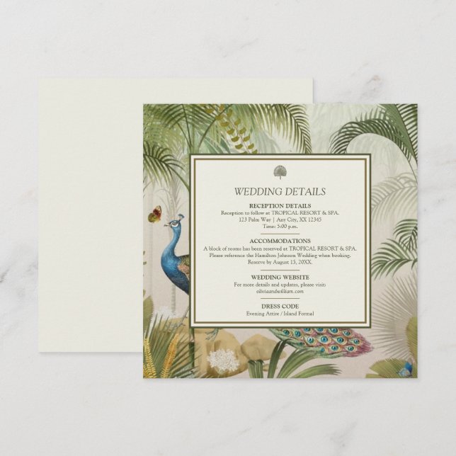 Carte de Mariage Tropical Peacock Palm (Devant / Derrière)