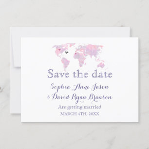 Carte de mariage voyage carte du monde aquarelle S