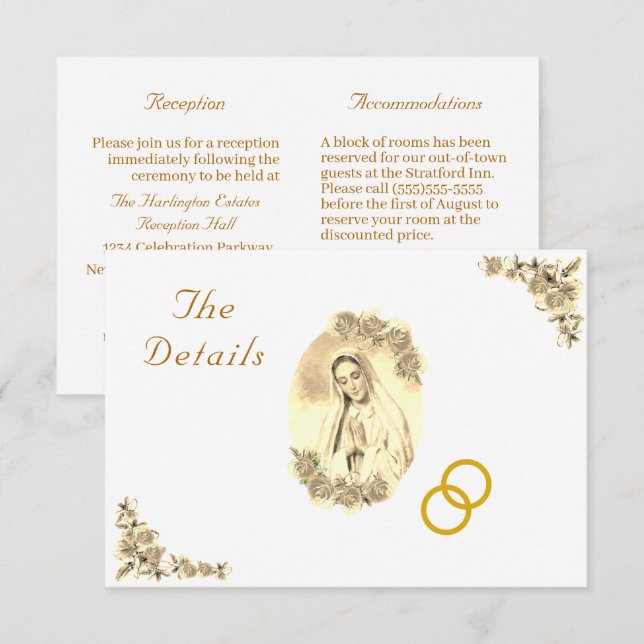 Carte de mariée catholique de Vierge Marie Sépia à (Devant / Derrière)