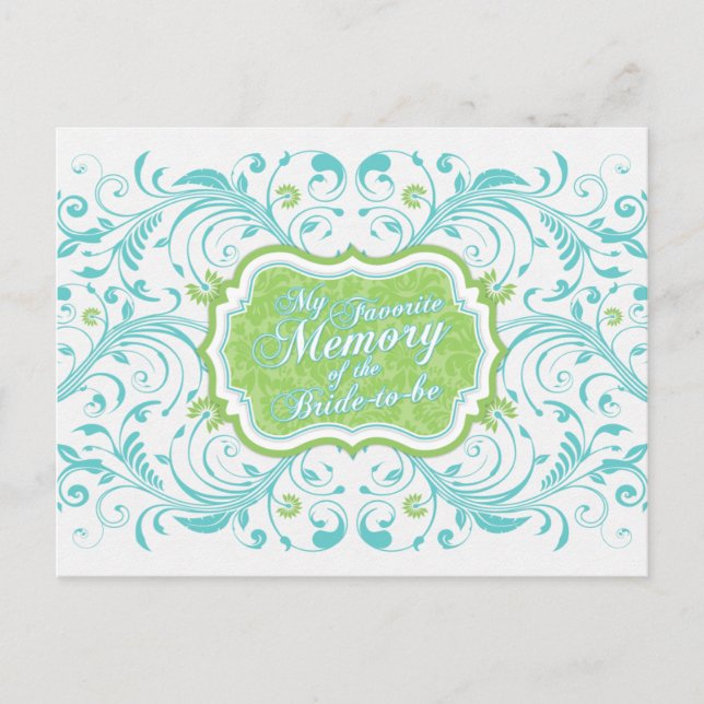 Carte de mémoire florale bleu vert pour la mariée (Devant)