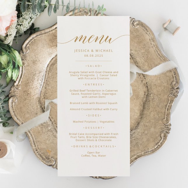 Carte de menu à calligraphie dorée élégante (Créateur téléchargé)